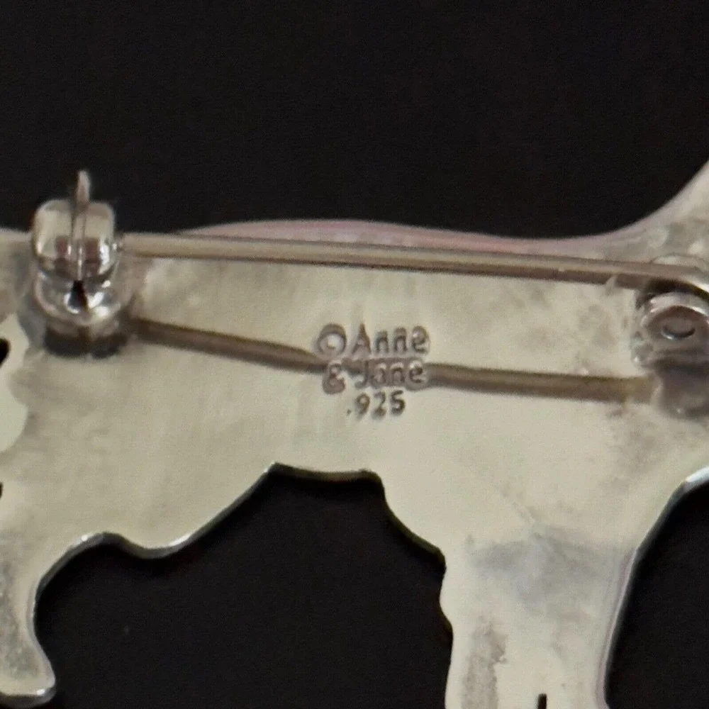 Anne & Jane Vintage 925 Sterling Silver Enameled Dog Irish Setter Brooch Pin